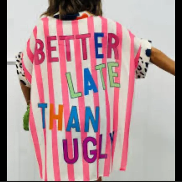 Yolly better late than Italy button up colorful $118 casual spring boutique boho - Picture 2 of 9